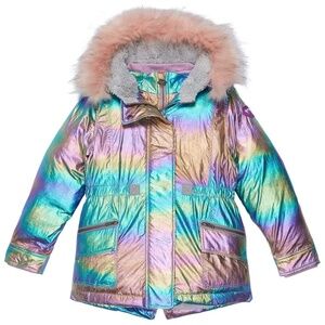 APPAMAN Girls Iridescent Middie Puffer Coat